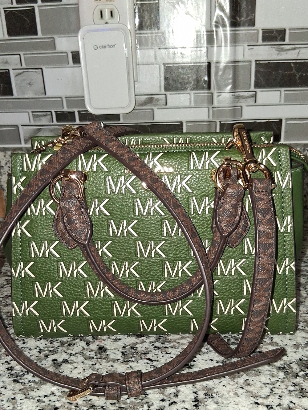 Michael Kors Amazon Green MK Sm.Logo Marilyn Monogramed  Satchel Crossbody  NWOT